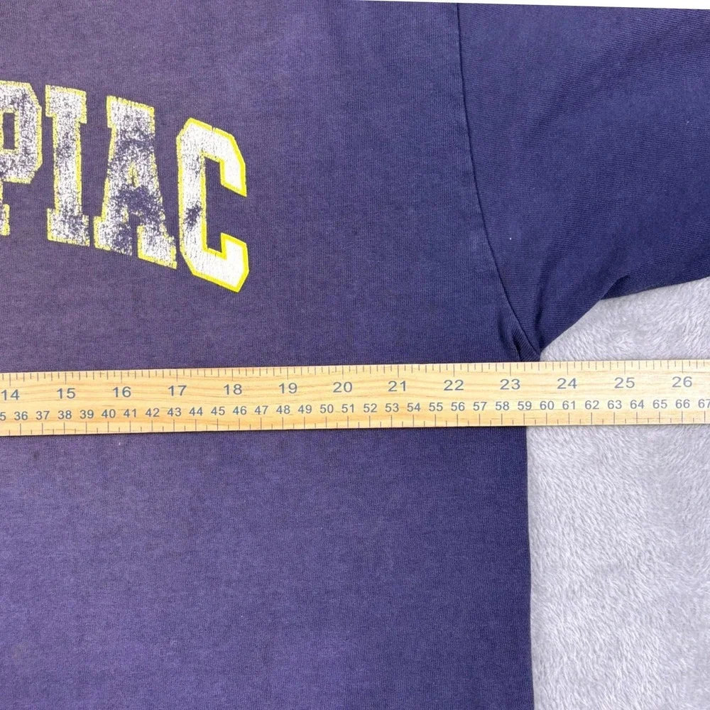 Y2K Vintage Quinnipiac‎ University Long Sleeve Tee XL Faded Distressed Blue